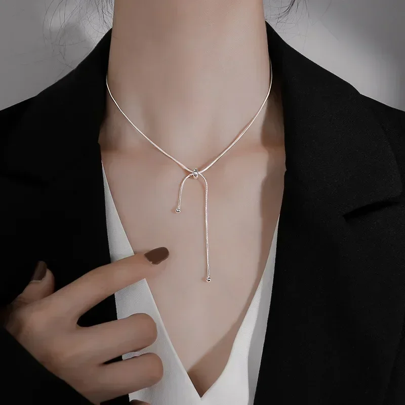 Silver Necklace for Women Clavicle Chain Choker Wedding Party Jewelry