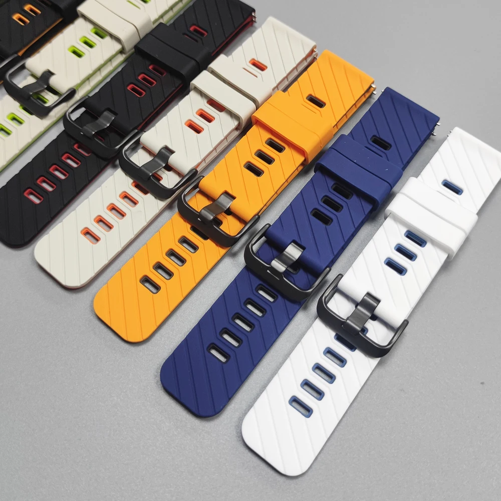 Breathable Sports Silicone Watch Strap – Soft 22mm Bracelet Replacement