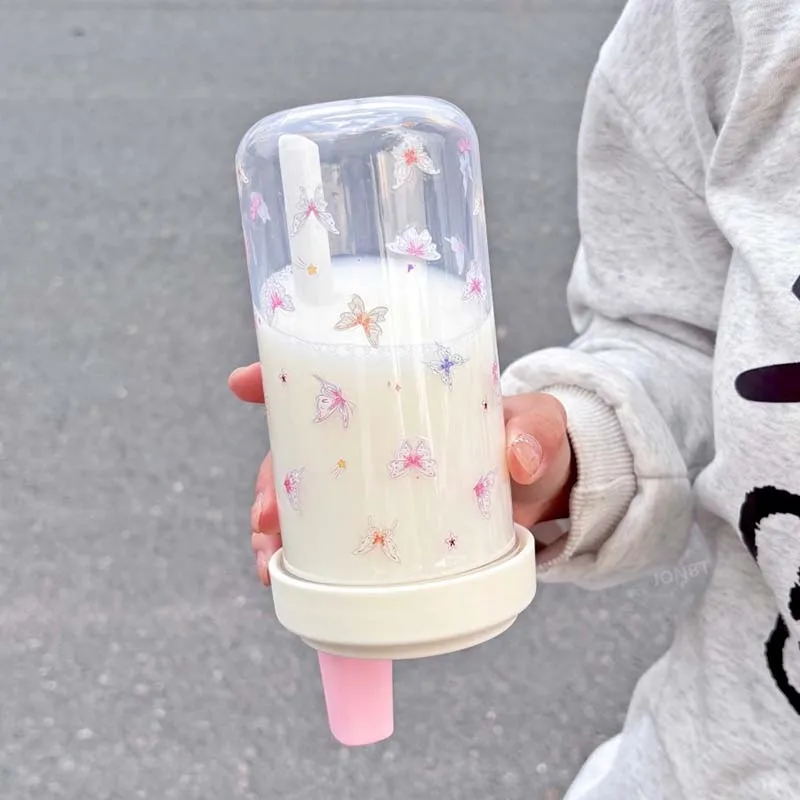 Original Purple Bow Water Cup with Straw - Cute Bubble Tea & Coffee Plastic Bottle, Large Capacity