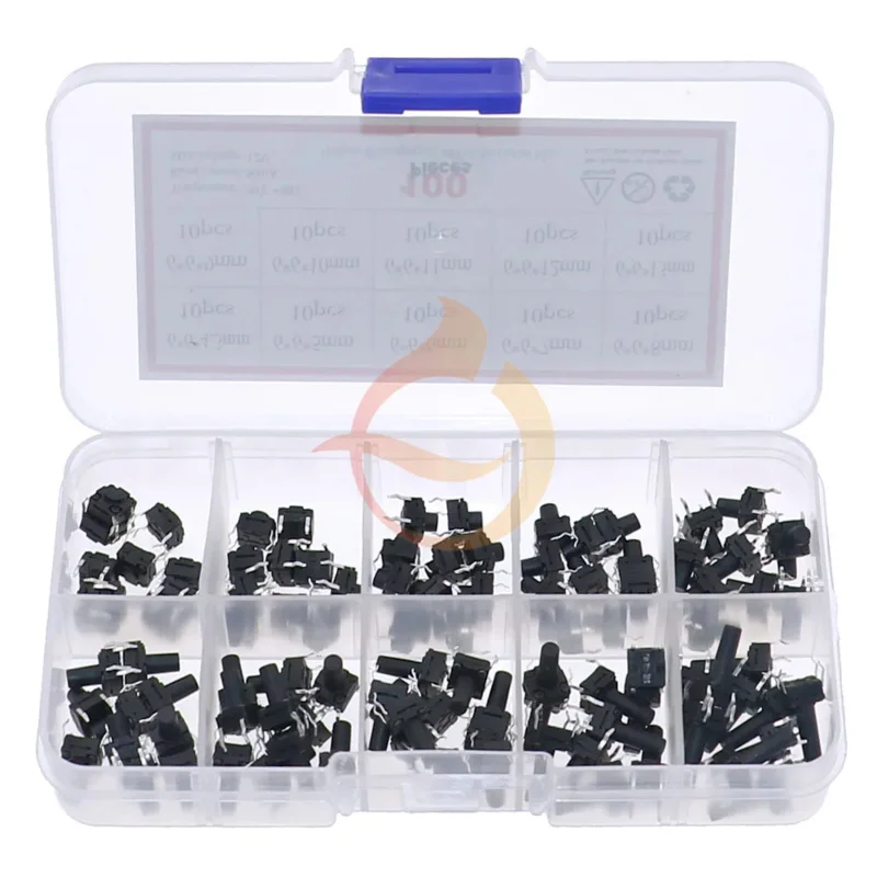 100pcs 10value 6x6 Waterproof Tact Switch TV Induction Cooker Button Copper Foot Dustproof Micro Switch Assorted Kit