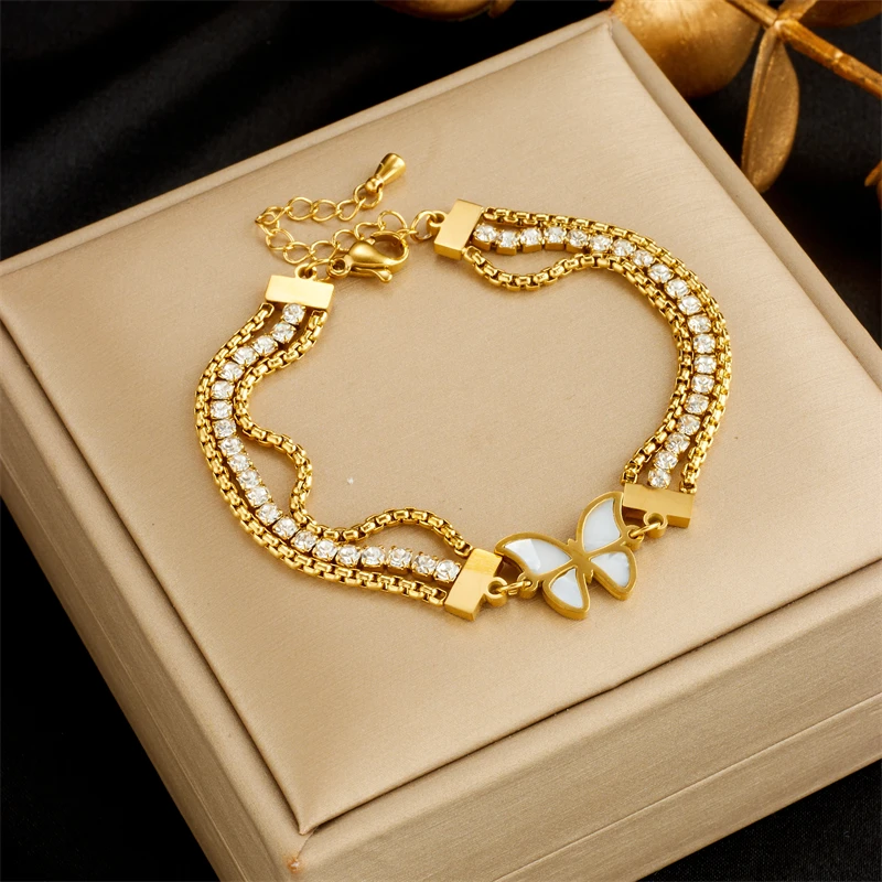 MEYRROYU 316 Stainless Steel Golden Red Zircon Eye Tree Pendant Bracelet For Women Jewelry Gift Bijoux Accessories