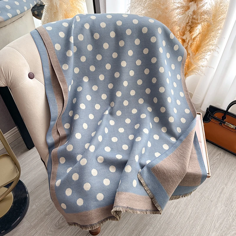 Women's Luxury Faux Cashmere Scarf Dot Pattern Warm Thick Pashmina Blanket Poncho Fashion Print for Autumn Winter
