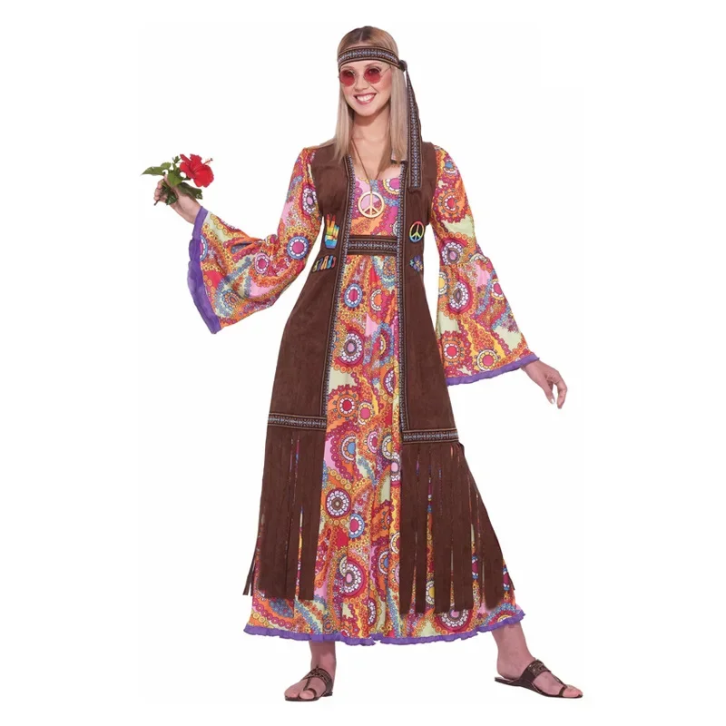 

Women's Halloween Adult 60's70's Hippie Costume Carnival Disguise Party Groovy Disco Native Night Club Cosplay Dress