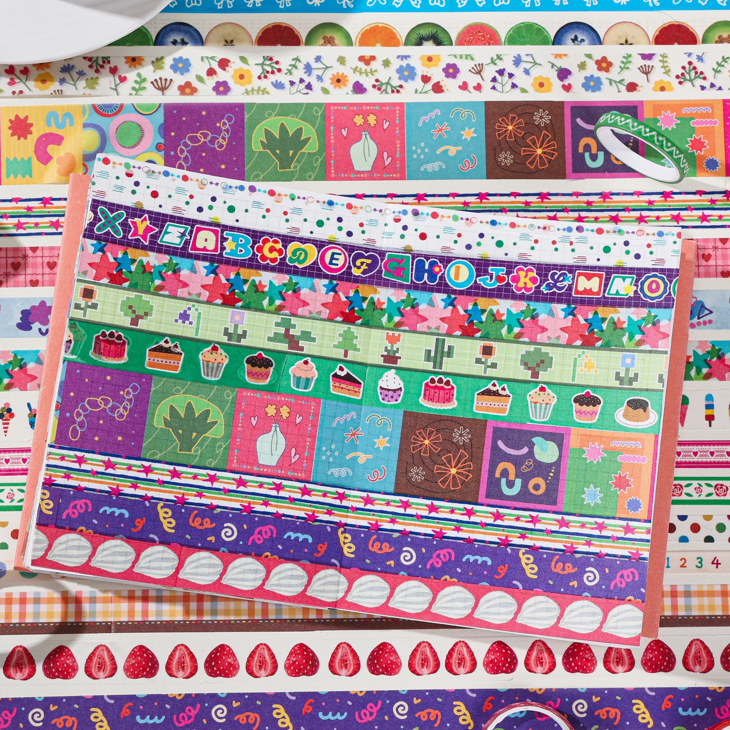 32 롤 와시 테이프 세트, DIY 스크랩북킹을 위한 귀여운 그래피티 페인팅 장식 테이프, 여성 소녀들을 위한 재활용 저널 용품