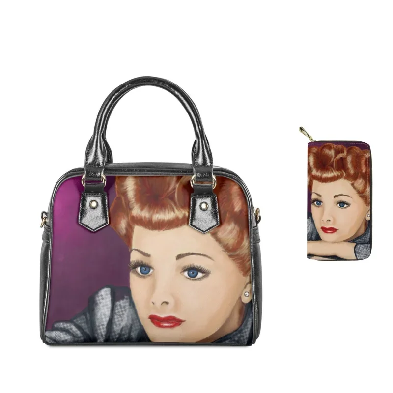 2023 New Film I Love Lucy Print Women Leather Shoulder Handbag  Wallet Ladies Casual Top-handle Bag Crossbody 2/Set Bolsos