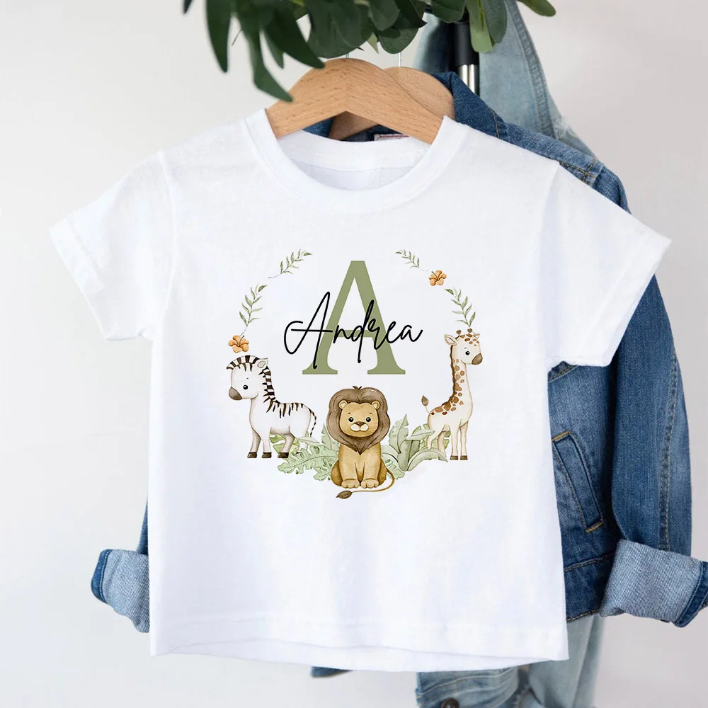 Personalized Birthday Shirt Initial with Name T-Shirt Wild Tee Boys Birthday Party T Shirts Wild Animal Clothes Tops Kids Gifts