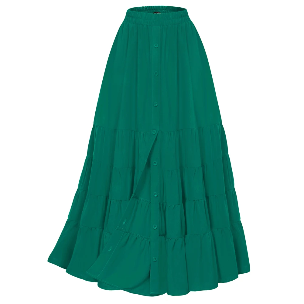 

SD Women Renaissance Maxi Skirt Elastic Waist Front Slit Tiered Swing Skirt