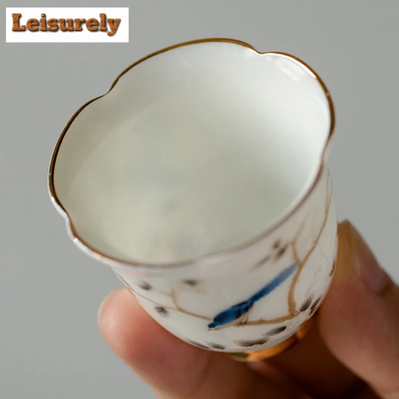 35ml Chinese Mutton-fat Jade White Porcelain Tea Cup Handmade Flower And Flower Tea Bowl Teaset Master Cup Travel Meditation Cup