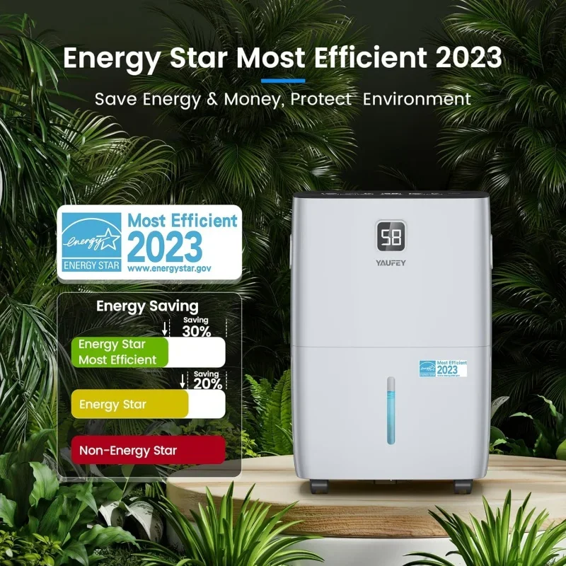 Yaufey 120 Pints Energy Star Dehumidifier for Basement Home and Room up to 6000 Sq. Ft. Drain Hose Timer Intelligent Hu