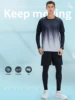 Men's Sports 4pcs Set, High Stretch Gradient Color T-shirt + Active Shorts + Leggings + Long Sleeve Compression Shirt Matching S 5
