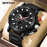 SANDA New 3350 Luxury Stainless Steel Watch Men Military Sport Quartz Waterproof Luminous Stopwatch Electronic Digital Men Watch 1