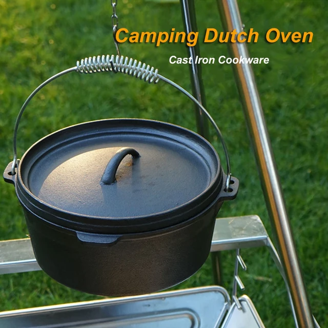 25cm Cast Iron Dutch Oven Camping Pot Set Outdoor Portable Multi