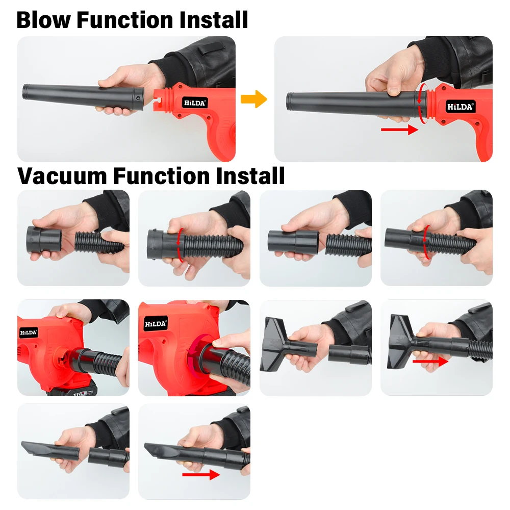 HILDA Electric Blower 2 in 1 Suction+Blow Leaf Blower Cordless Leaf Snow Vacuum Cleaning Power Tool For Makita 21V Battery air blower electric blower