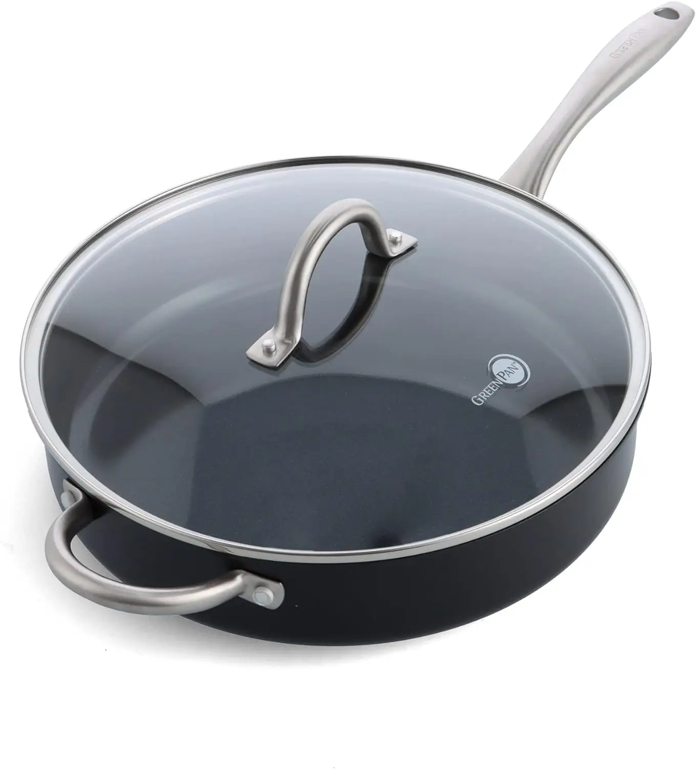 

Black Prime Midnight Hard Anodized Healthy Ceramic Nonstick, 5QT Saute Pan Jumbo Cooker with Helper Handle and Lid, PFAS-Free, D