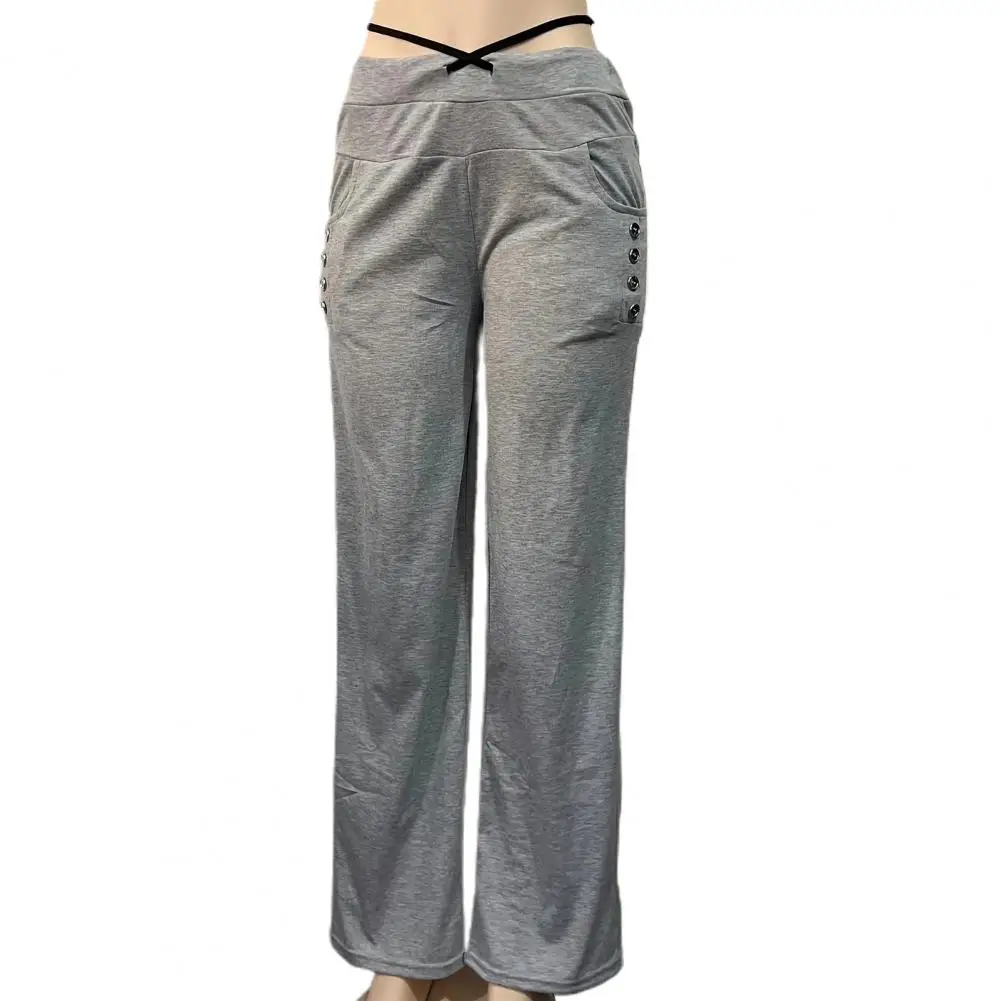 

Women Loose Pants Women's Wide Leg Yoga Pants with Drawstring Waist Button Decor for Fall Winter Gym Sports Loose Solid Color