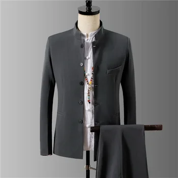 Black/Gray Smart Looking Blazer & Pants Set For Men 3