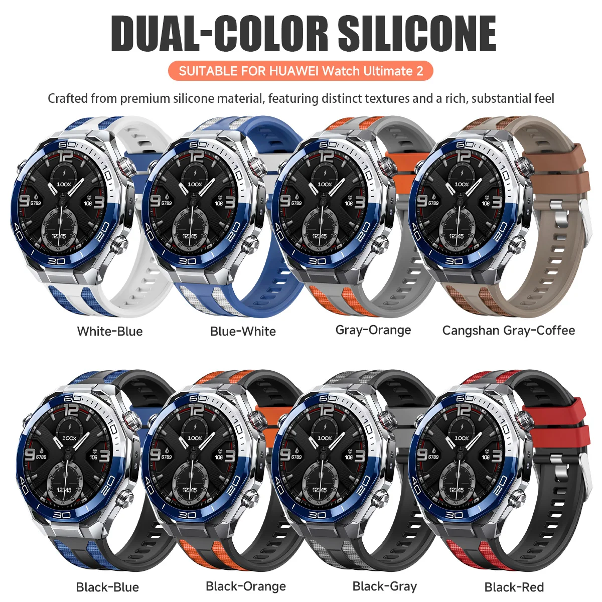 Two-Tone Silicone Sports Strap - 22mm Premium Watchband