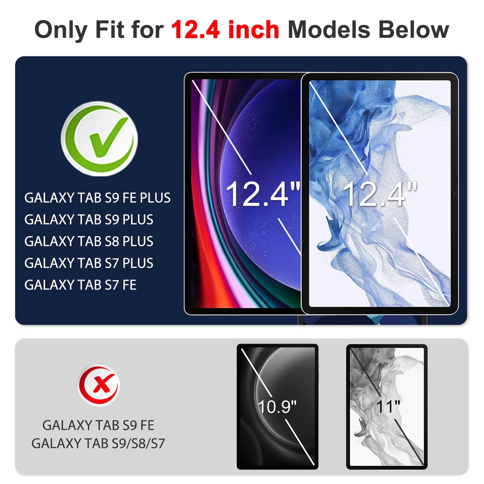 Screen Protector for Samsung Galaxy Tab S7 Plus/ S7 FE /S8 Plus /S9 Plus /S9 FE Plus 12.4 Tempered Glass for S9+ S9 FE+ S8+ S7 + 2