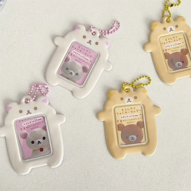 2 Inch Cute Korea Bear ID Card Holder Binder Mini Photo Display Korea Idol Cards Protective Sleeve Pendant Stationery