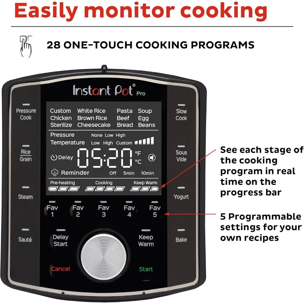 Pot Pro (8 QT) 10-in-1 Pressure Cooker, Slow Cooker, Rice/Grain Steamer, Saut&eacute;, Sous Vide, Yogurt Maker, Sterilizer