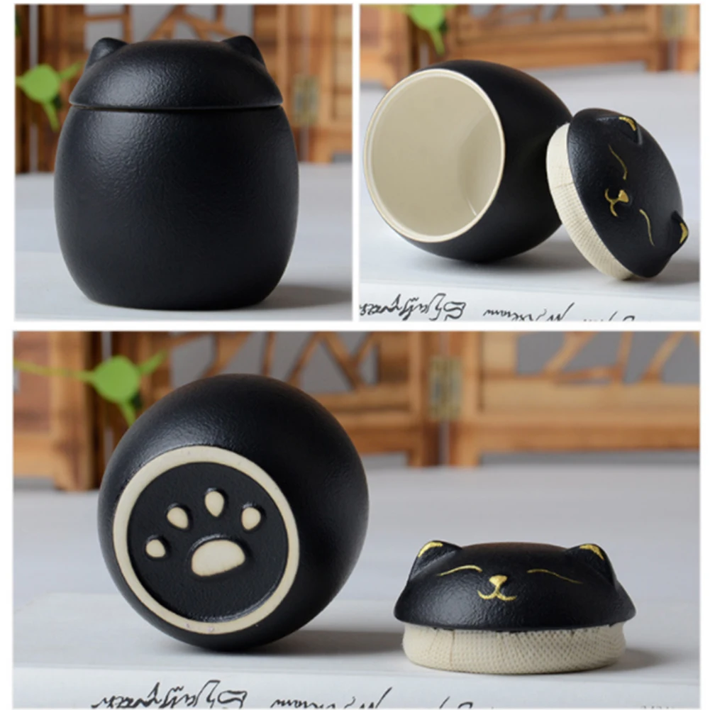 Cremation Urn Cat Shape Pet Ceramic Canister Memorial Urn Seal Pot Keepsake Casket Porcelain Jar Pet Ashes Storage Memento Burial Holder Pet Memorial Stones