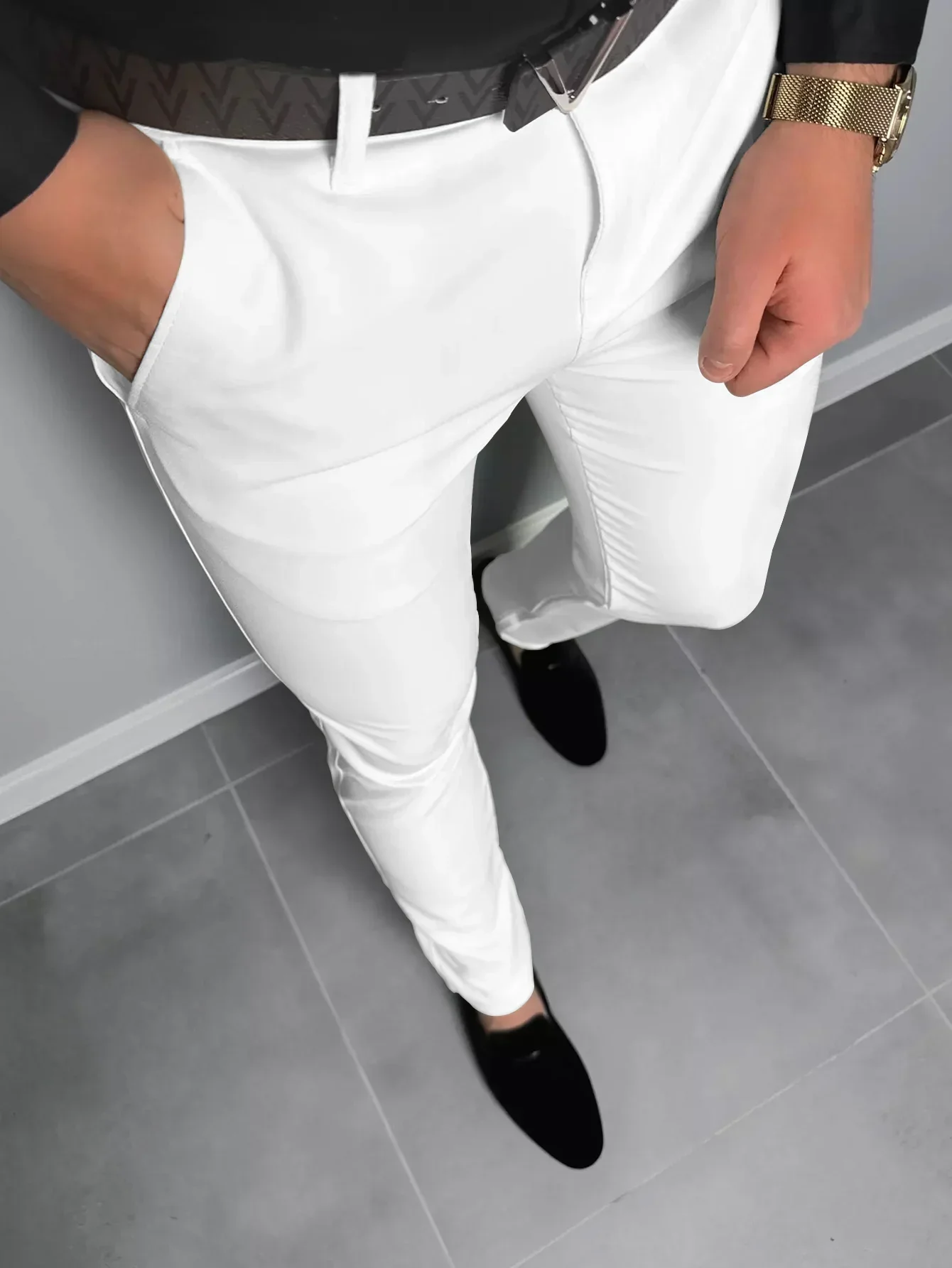Solid Color Men's Business Pants Europe and the United States Style Straight Pants Four Seasons Breathable Western Pants Business Pants Suit Pants Men Pants