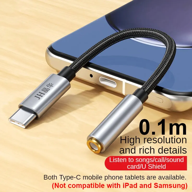 JH USB C-3.5mm 여성형 오디오 어댑터, 통화, 음악, 유선 제어용 HiFi DAC 동글