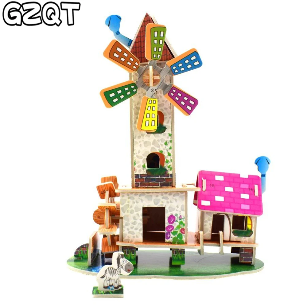 3D DIY Houses Puzzle Jigsaw Toys for Children Castle Windmill Architecture Puzzle Baby Toys Early Learning Educational Kids Gift