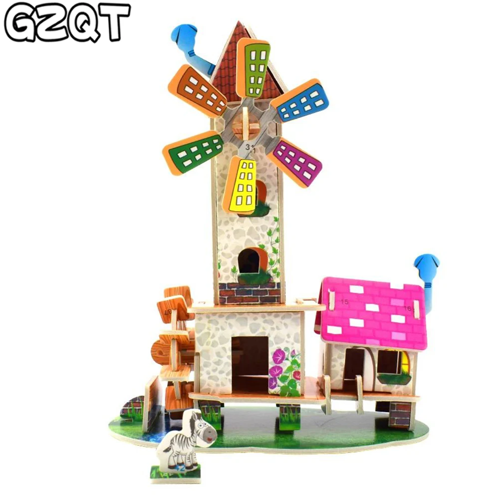

3D DIY Houses Puzzle Jigsaw Toys for Children Castle Windmill Architecture Puzzle Baby Toys Early Learning Educational Kids Gift