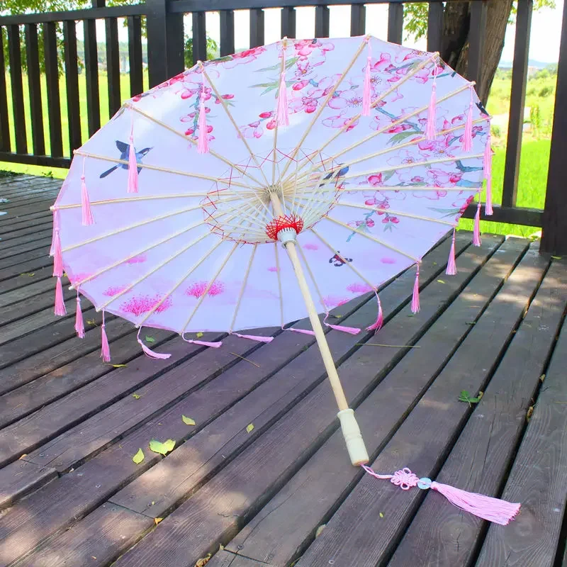 Satin Cloth Umbrella for Women, Tassel Umbrella, Chinese knot Pendant, Oil Paper Umbrella, Photography Props, Classical Pendant