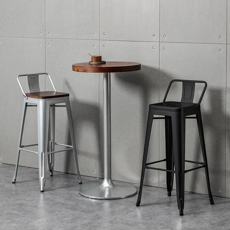 Industrial High Stool, Iron Dining Chair, Optional Backrest, Stackable Chair, Restaurant Waiting Chair
