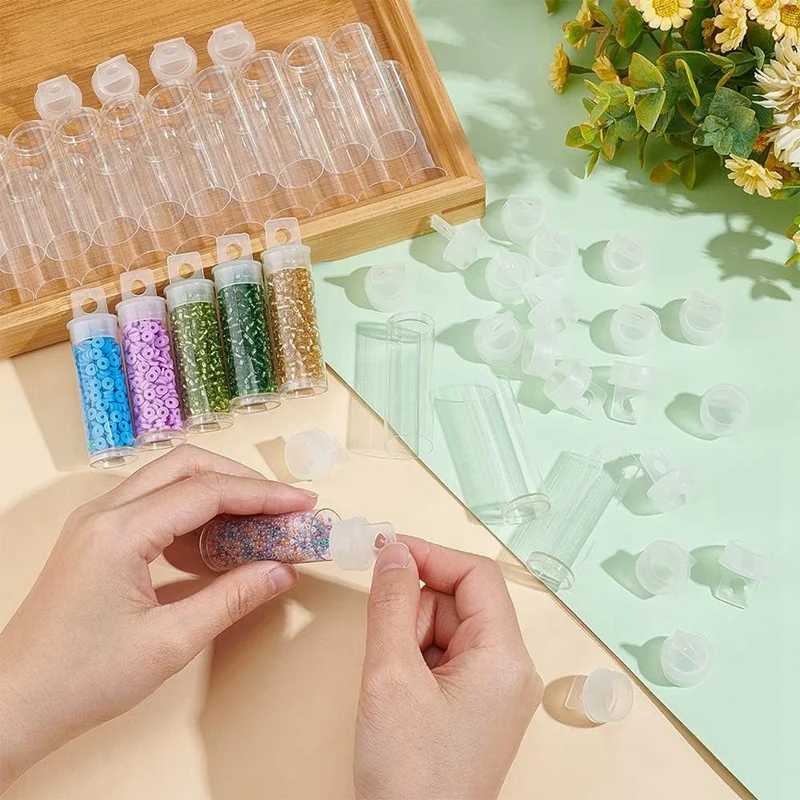 30Pcs Clear Tube Bead Containers, Plastic Storage Tubes With Caps Organizers Bottle Container Set For Beads, Bath Salt