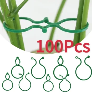 50/100Pc Clip per piante da giardino per la coltivazione di ortaggi Supporto per piante verticale Anello in plastica verde in bundle Supporto da giardino Strumento Supporto per vite 1