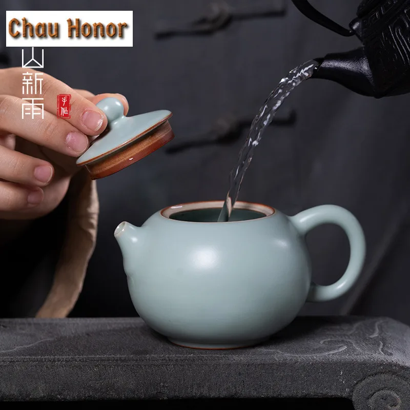 280ml High-end Ice Crack Glaze Ru Kiln Xishi Teapot Handmade Tea Infuser Pot Tea Brewing Kettle with Filter Drinkware Collection
