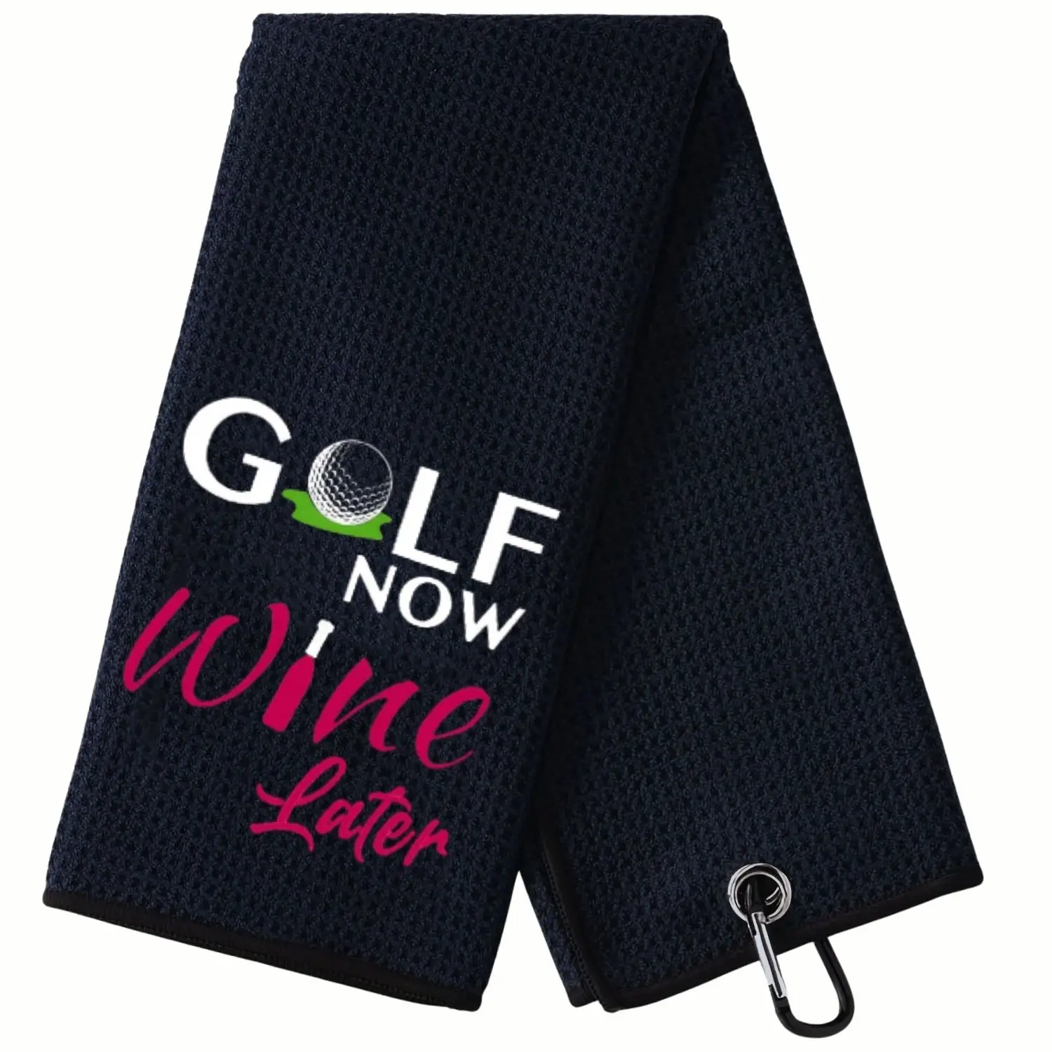 Golf Now Wine Later Golf Towel - Golf Accessories for Women - Embroidered Golf Towel for Men & Women