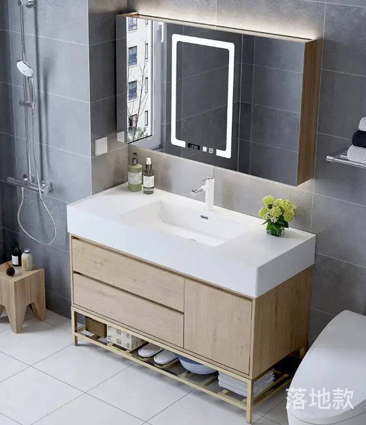 Italian Design Sanitary Ware Wall Mounted Mirrored Bathroom Vanity Cabinets With LED Mirror