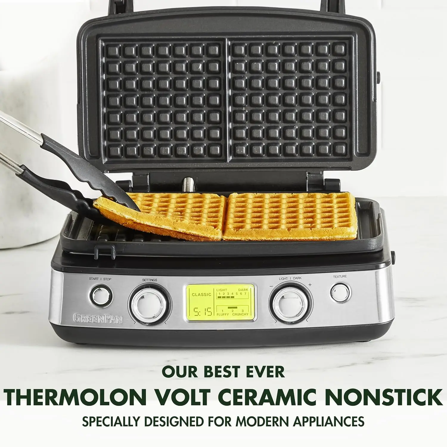 Elite 2-Square Belgian & Classic Waffle Iron, Healthy Ceramic Nonstick Aluminum Dishwasher Safe Plates, Adjustable Shad