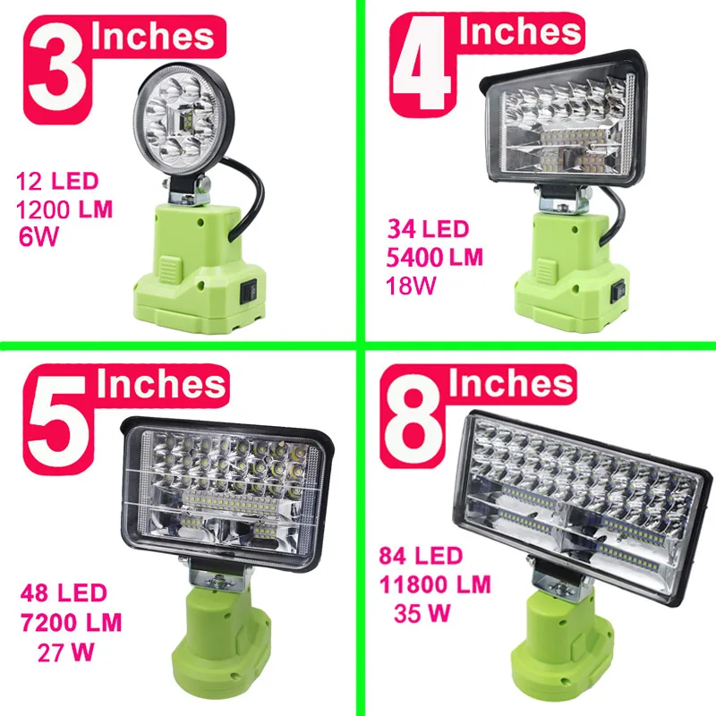Led work light alarm flashlight electric torch spotlight car lamp RYOBI 14.4V 18V lithium nickel One+ battery P108 P104
