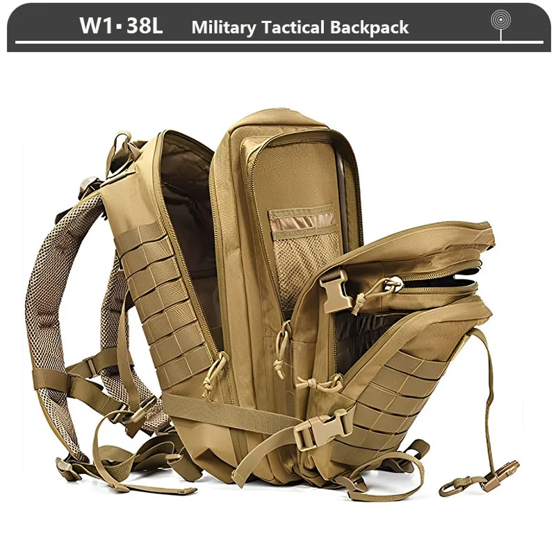 Taktischer Rucksack, 3-Tage-Assault-Pack, Molle-Tasche, 38/45 l, groß, wasserdicht, für den Außenbereich, Wandern, Camping, Reisen, 600D-Rucksack, Herren, Angeln – Detail 5
