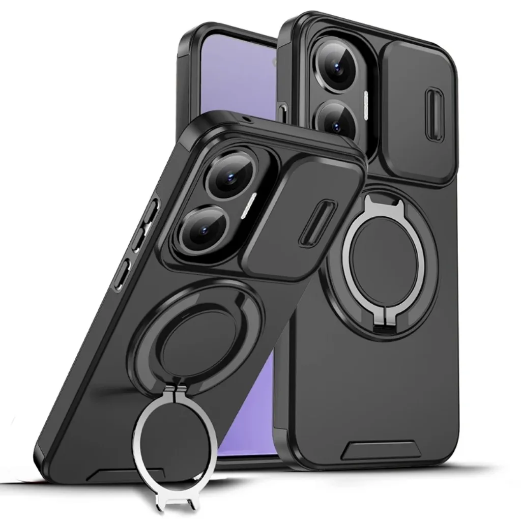 Shockproof Armor Phone Case with Magnetic Ring Holder and Kickstand - Hard PC Protective Cover