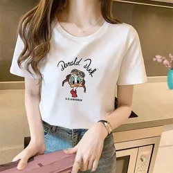 Disney Cartoon T-shirt Mickey Mouse Tops Donald Kawaii Clothes for Women Cotton Printed Clothing Summer Goofy Cute T Shirt Lady