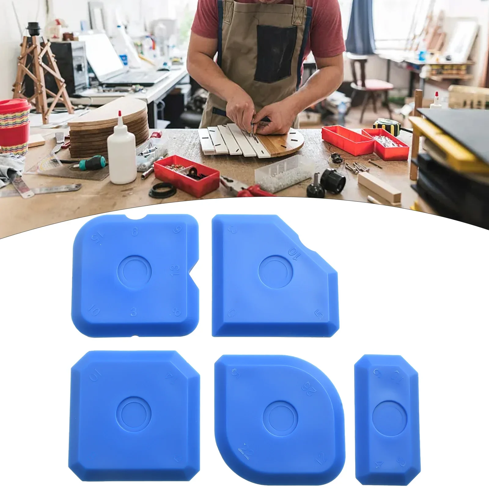5pcs Silicone Applicator Scraper Plastic Sealant Tool Spreader Finish Caulk Tile Grout Applicator Trimming Glue Removal Plate