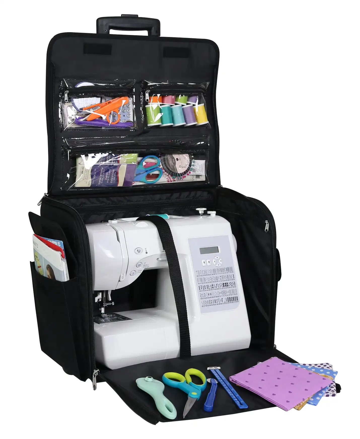 Rolling Sewing Machine Storage and Transport Tote, 600D Polyester alo Check with Wheels