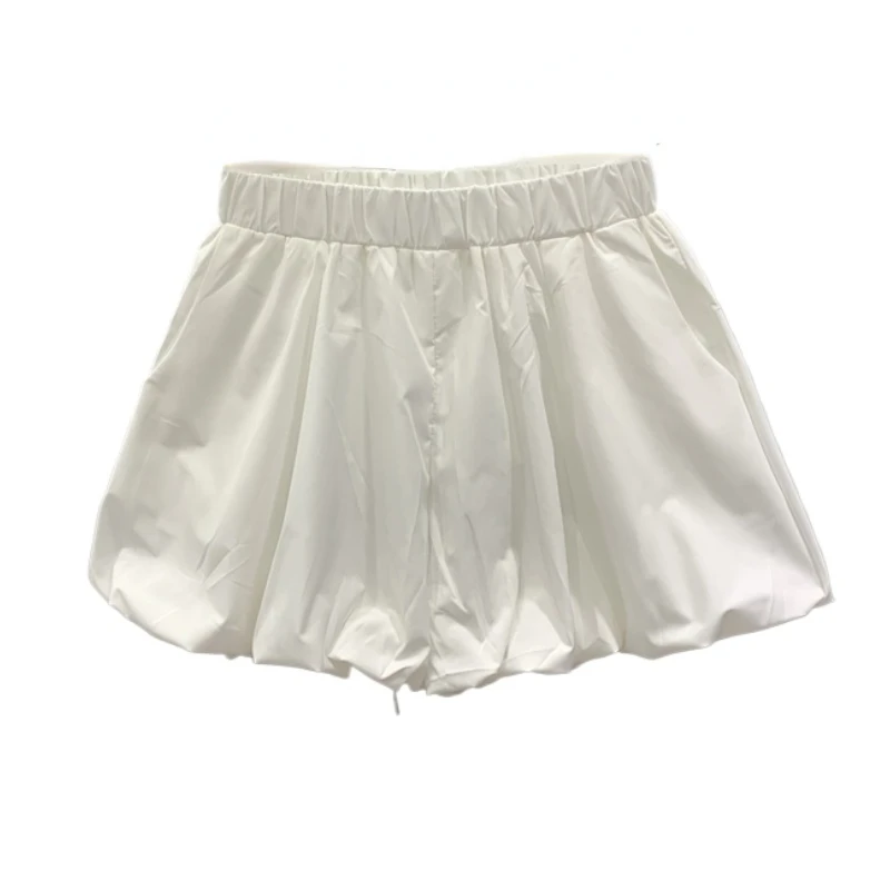 White Cloud Casual Shorts Pettiskirt Women's 2024 Summer Thin Loose Bud Lantern Hot Pants Street Shorts White Black