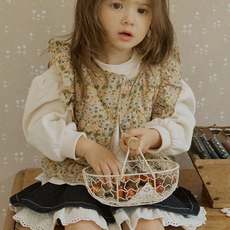 Children Vest Autumn New Korean Children's and Girls' Fragmented Flower Lingge Short Vest boys vest