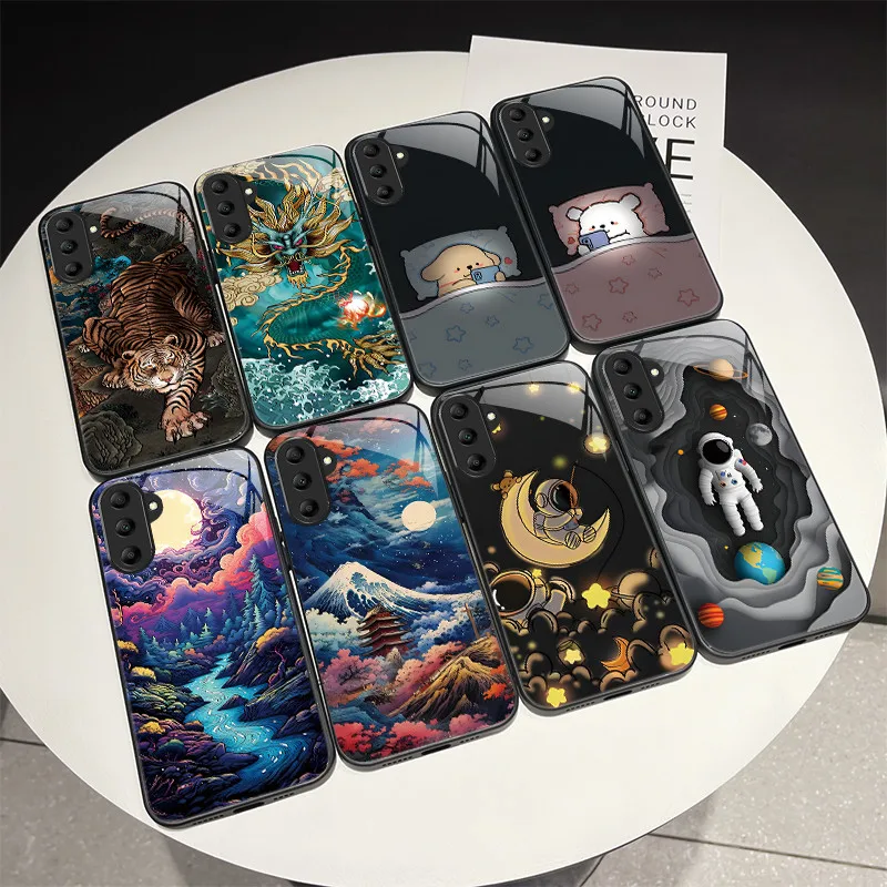 Tiger Dragon Tempered Glass Hard Back Phone Case Cover