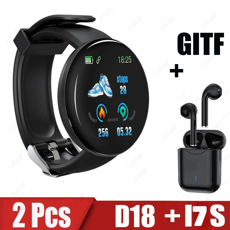 2Pcs D18 I7s Smart Watch Men Blood Pressure Smartwatch Women Waterproof Sport Heart Rate Fitness Tracker Smart Clock Watches New 