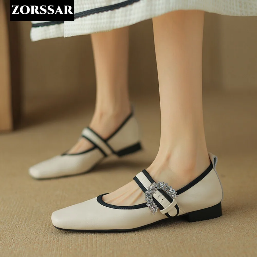 

2024 Spring Summer New Brand Women Flats Fashion Square Toe Shallow Mary Jane Shoes Soft Casual Ballet Shoes Slingback Shoes