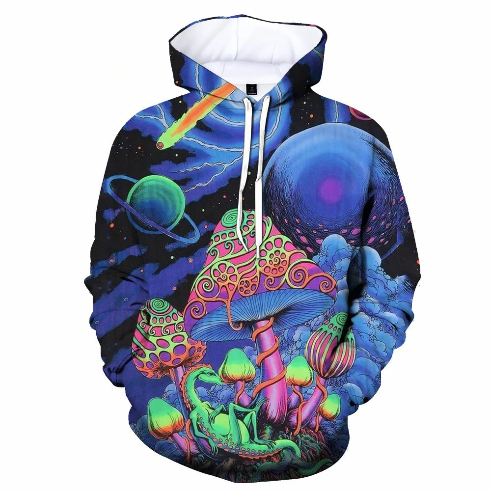 thumbnail image 1 of Nuevas sudaderas con capucha de setas de ensueño con estampado 3D de bosque, cuello redondo, mangas largas, camisetas con patrón de plantas, moda informal, unisex, para hombres y mujeres, 1 of 5