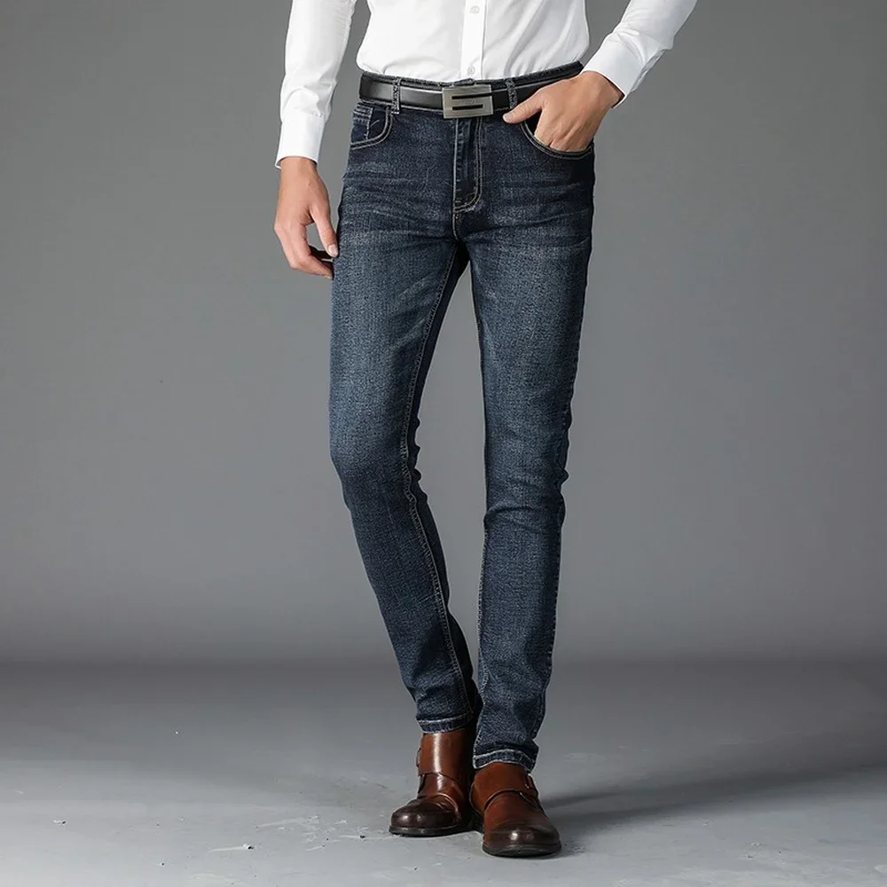 Cotton New Business Mens Classic Denim Jeans Black Blue Summer Spring Slim Fit Pants High Stretch Fashion Skinny Male Trousers